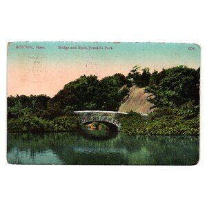 Vintage Boston Mass Bridge Rock Franklin Park Postcard Antique Lake One Cent